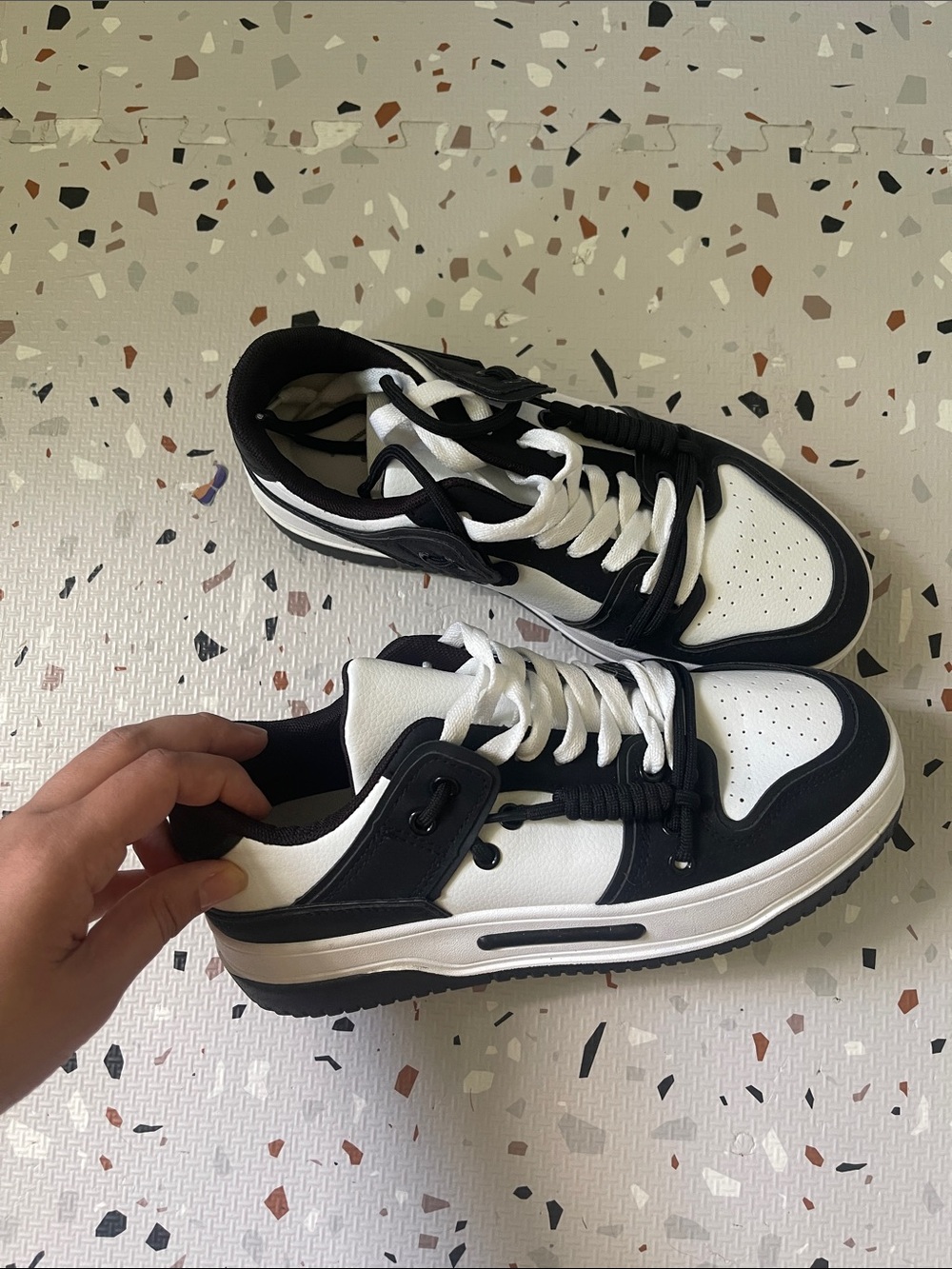 Black and White Low-Top Lace-Up Sneakers